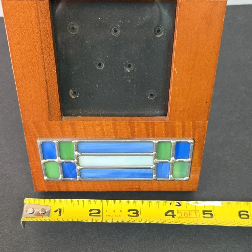 Wooden Photo Frame with Blue and Green Stained Glass Inset Accents
